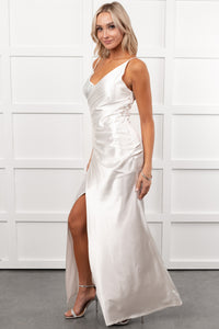 Signature Elegance Asymmetric Rhinestone Maxi Dress (Off White)