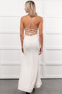 Signature Elegance Asymmetric Rhinestone Maxi Dress (Off White)