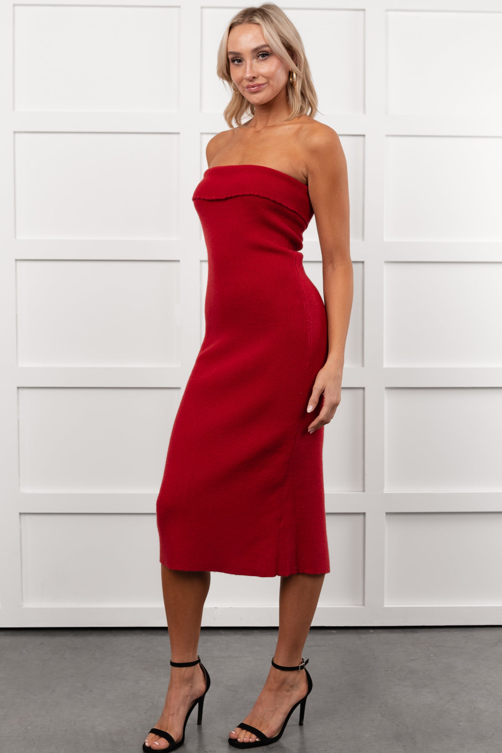 My Alter Ego Strapless Sweater Midi Dress (Red) - NanaMacs