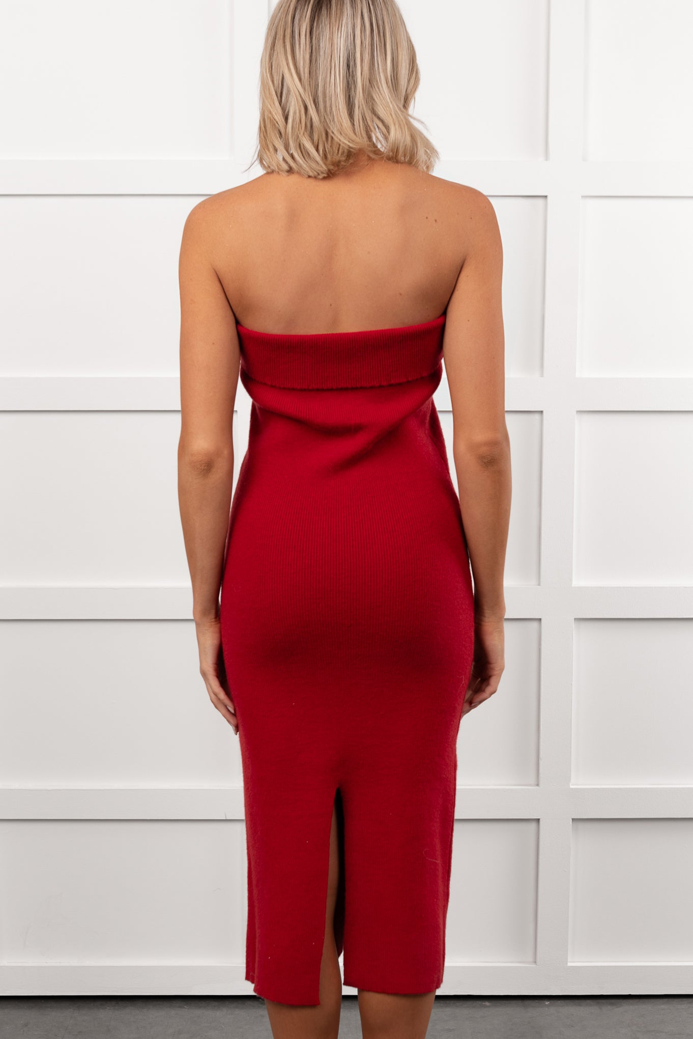 My Alter Ego Strapless Sweater Midi Dress (Red) - NanaMacs