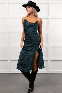 Full Potential Sleeveless Polka Dot Midi Dress (Teal)