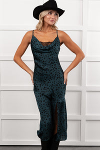 Full Potential Sleeveless Polka Dot Midi Dress (Teal)