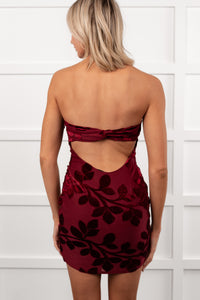 Weekend Spell Strapless Velvet Mini Dress (Wine)