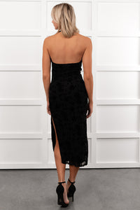 Champagne Mood Floral Halter Midi Dress (Black) - NanaMacs