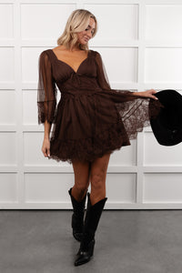 Ethereal Aura Dotted Mesh Mini Dress (Chocolate)