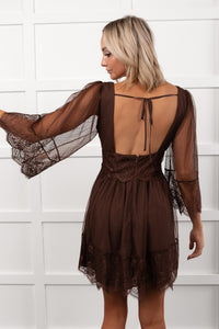 Ethereal Aura Dotted Mesh Mini Dress (Chocolate)
