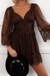 Ethereal Aura Dotted Mesh Mini Dress (Chocolate)