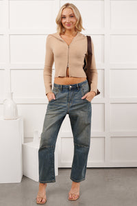 Quietly Content Zip-Up Hooded Knit Jacket (Mocha) - NanaMacs