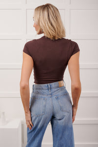 "Luck" Horseshoe Graphic Print Crop Top (Brown)