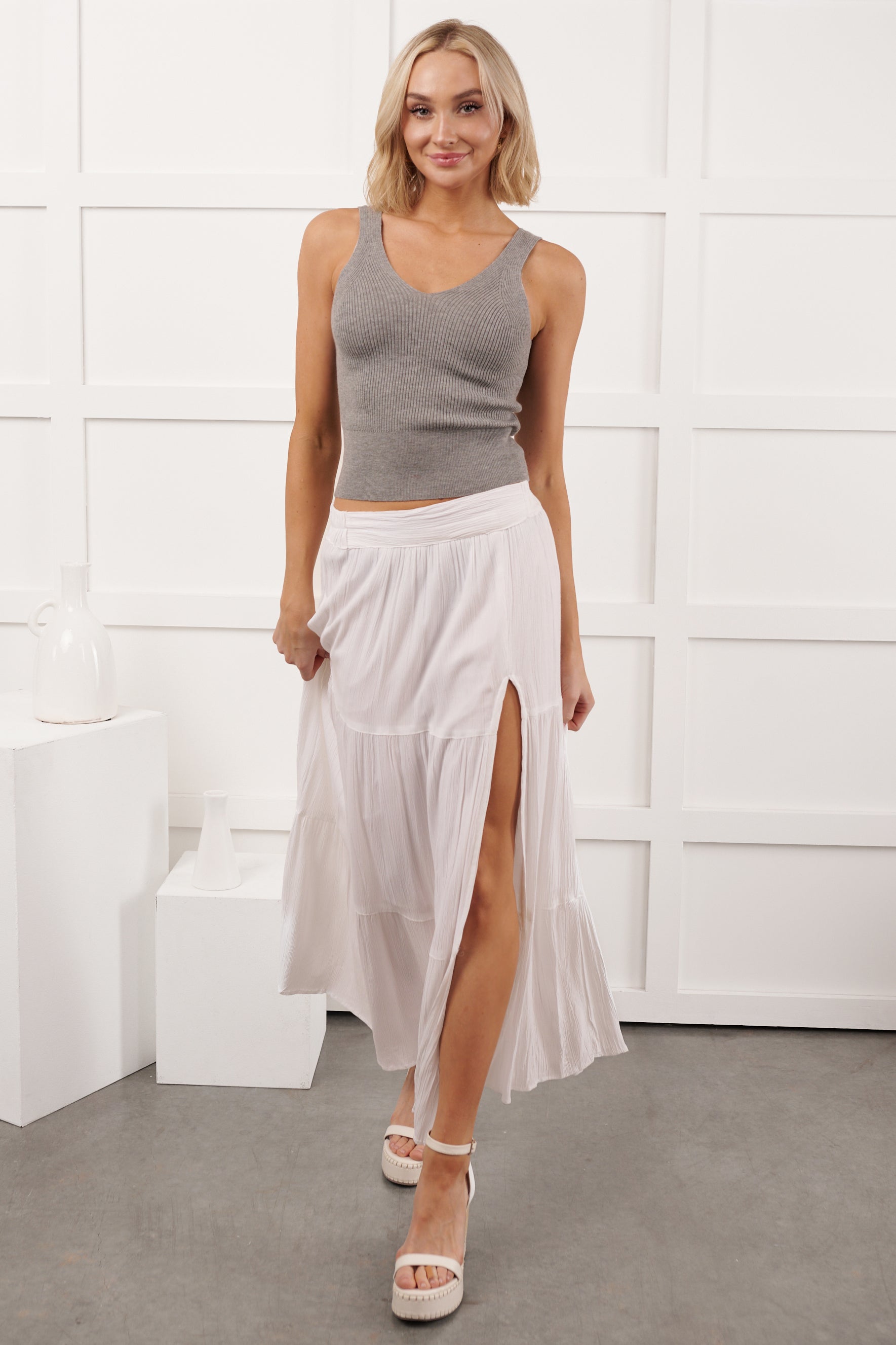 Ease Into Me Ribbed Knit Sleeveless Top (Grey)