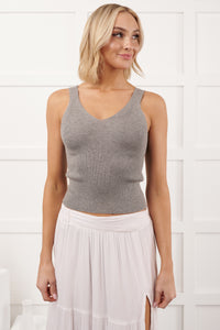 Ease Into Me Ribbed Knit Sleeveless Top (Grey)