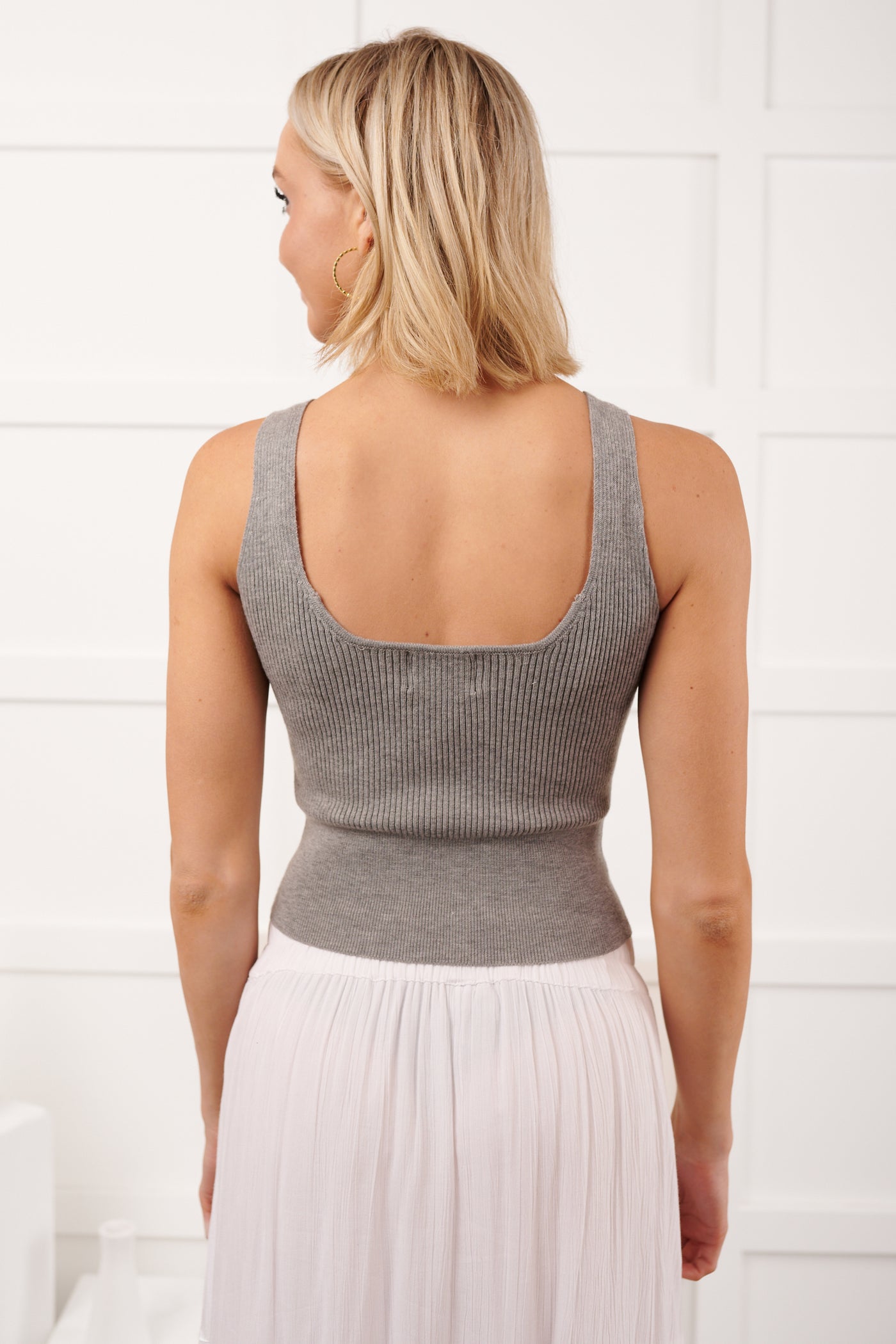Ease Into Me Ribbed Knit Sleeveless Top (Grey)