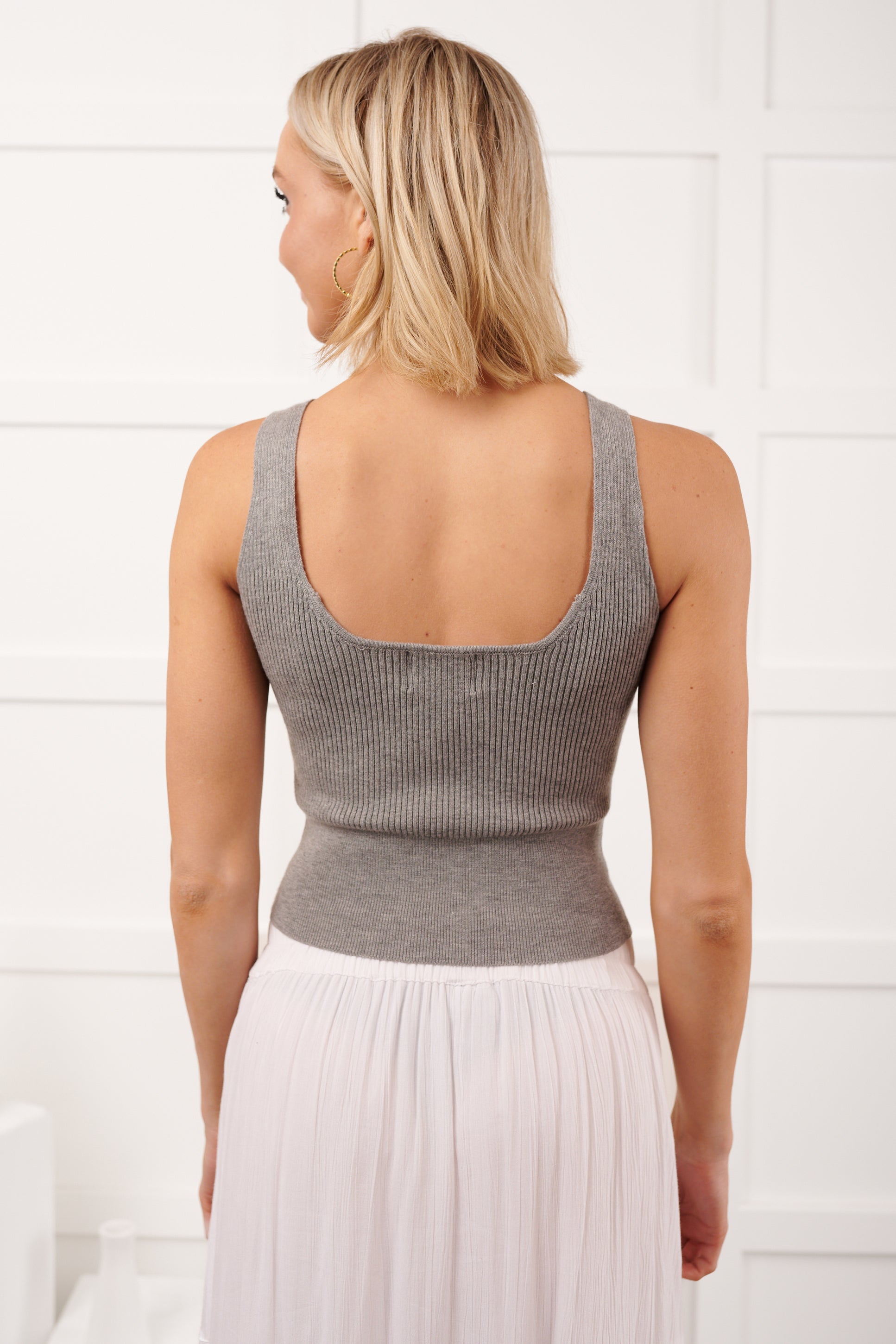 Ease Into Me Ribbed Knit Sleeveless Top (Grey)