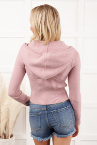 Quietly Content Zip-Up Hooded Knit Jacket (Pink) - NanaMacs