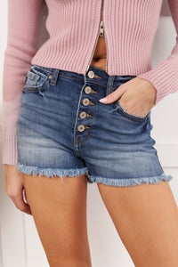 Avi High Rise Frayed Kancan Denim Shorts (Medium) - NanaMacs