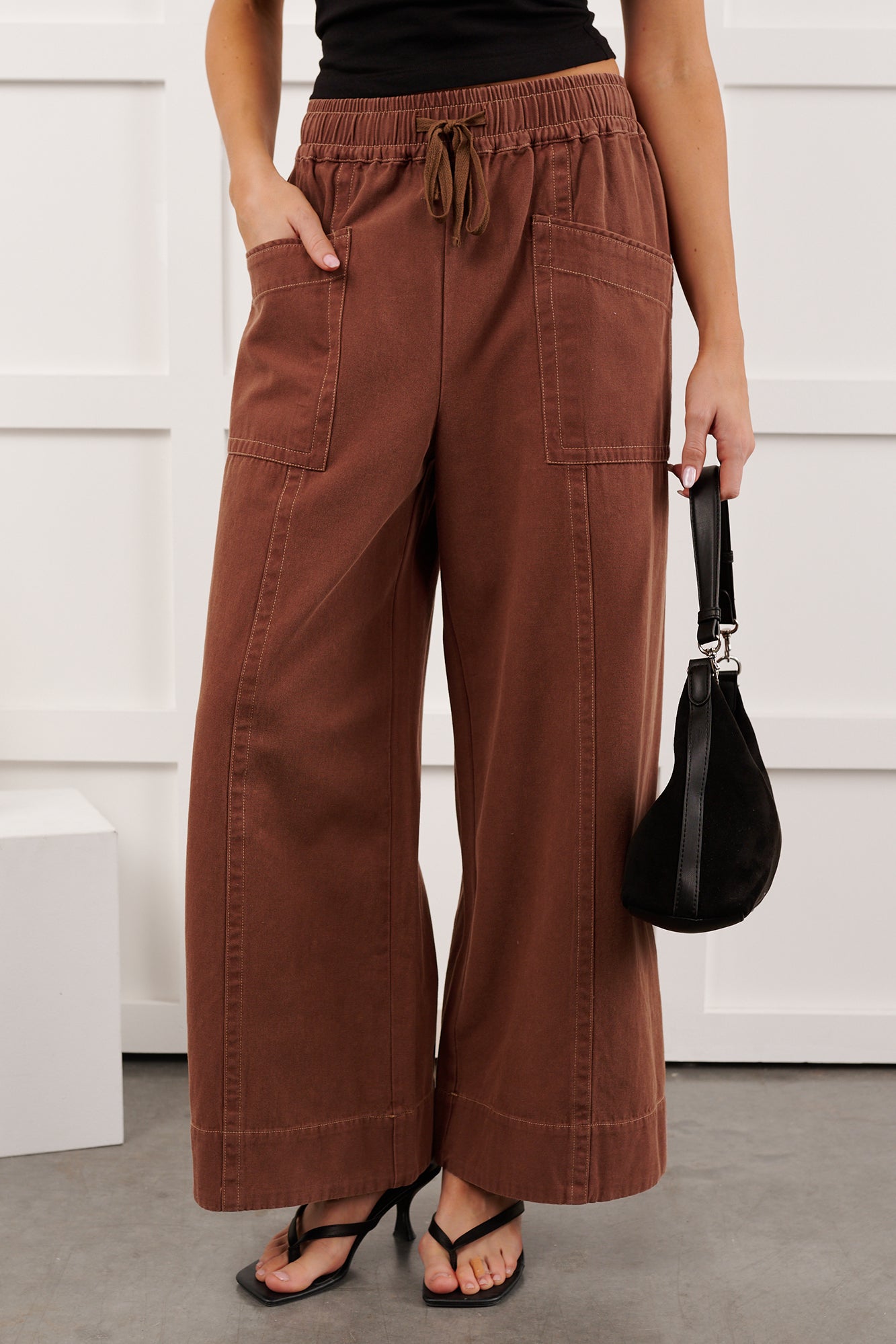 Hurley High Rise Wide Leg Mitto Shop Pants (Cocoa) - NanaMacs