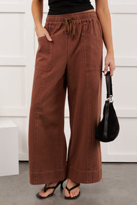 Hurley High Rise Wide Leg Mitto Shop Pants (Cocoa) - NanaMacs