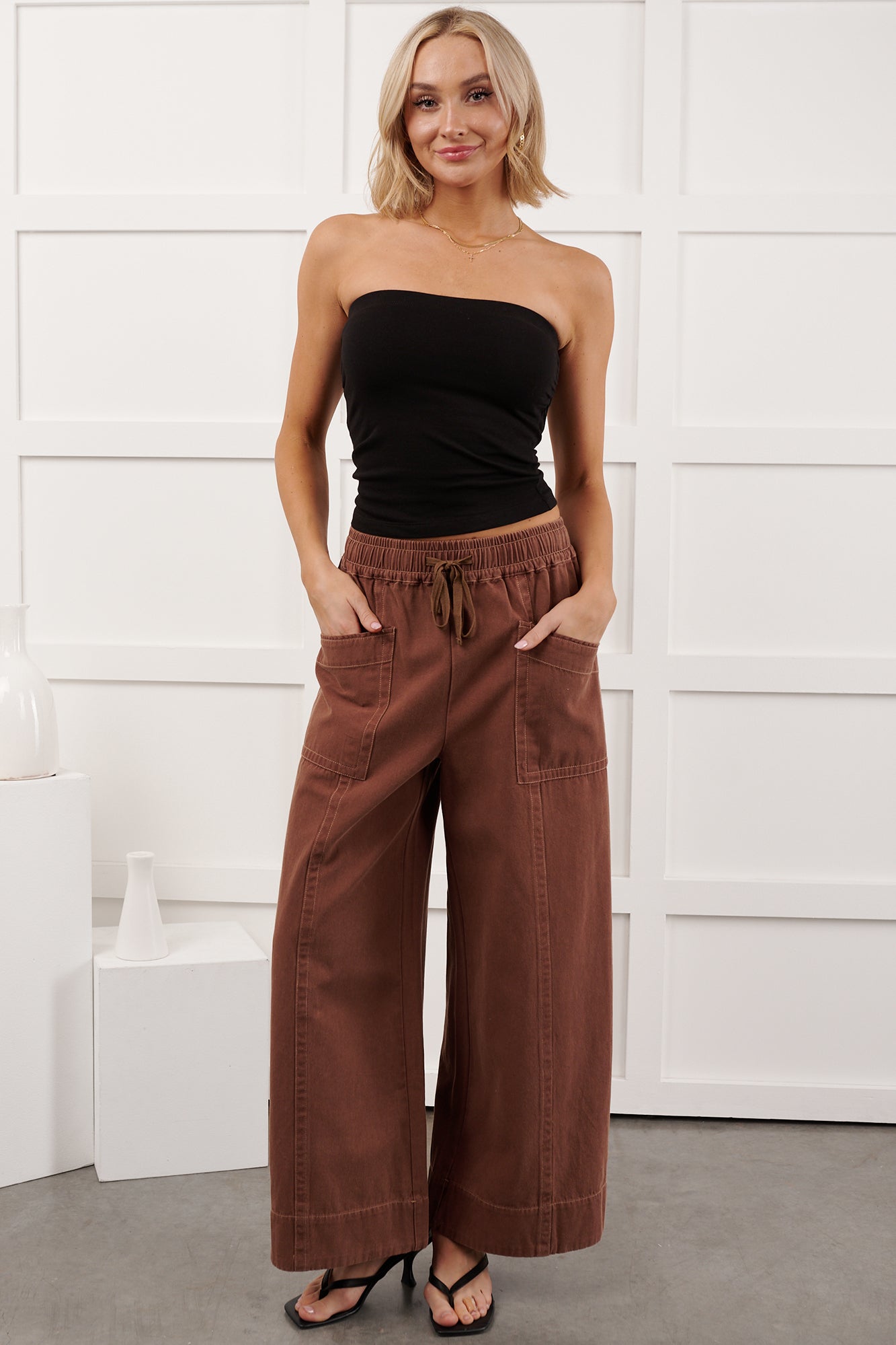 Hurley High Rise Wide Leg Mitto Shop Pants (Cocoa) - NanaMacs