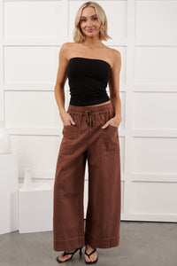 Hurley High Rise Wide Leg Mitto Shop Pants (Cocoa) - NanaMacs