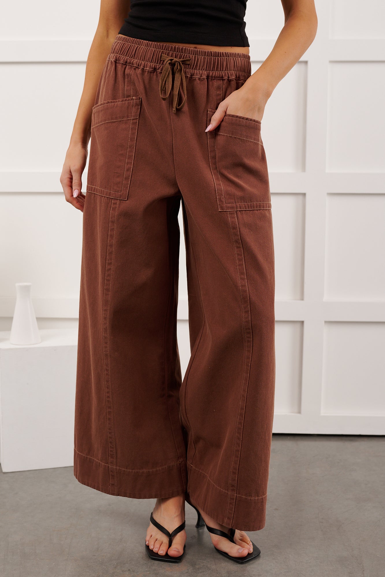 Hurley High Rise Wide Leg Mitto Shop Pants (Cocoa) - NanaMacs