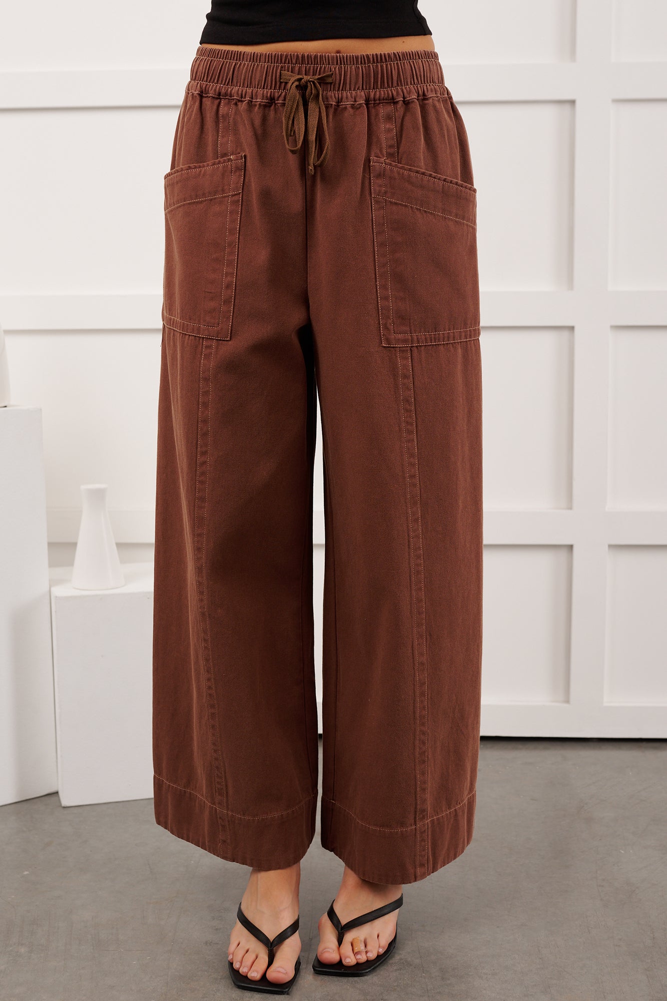 Hurley High Rise Wide Leg Mitto Shop Pants (Cocoa) - NanaMacs