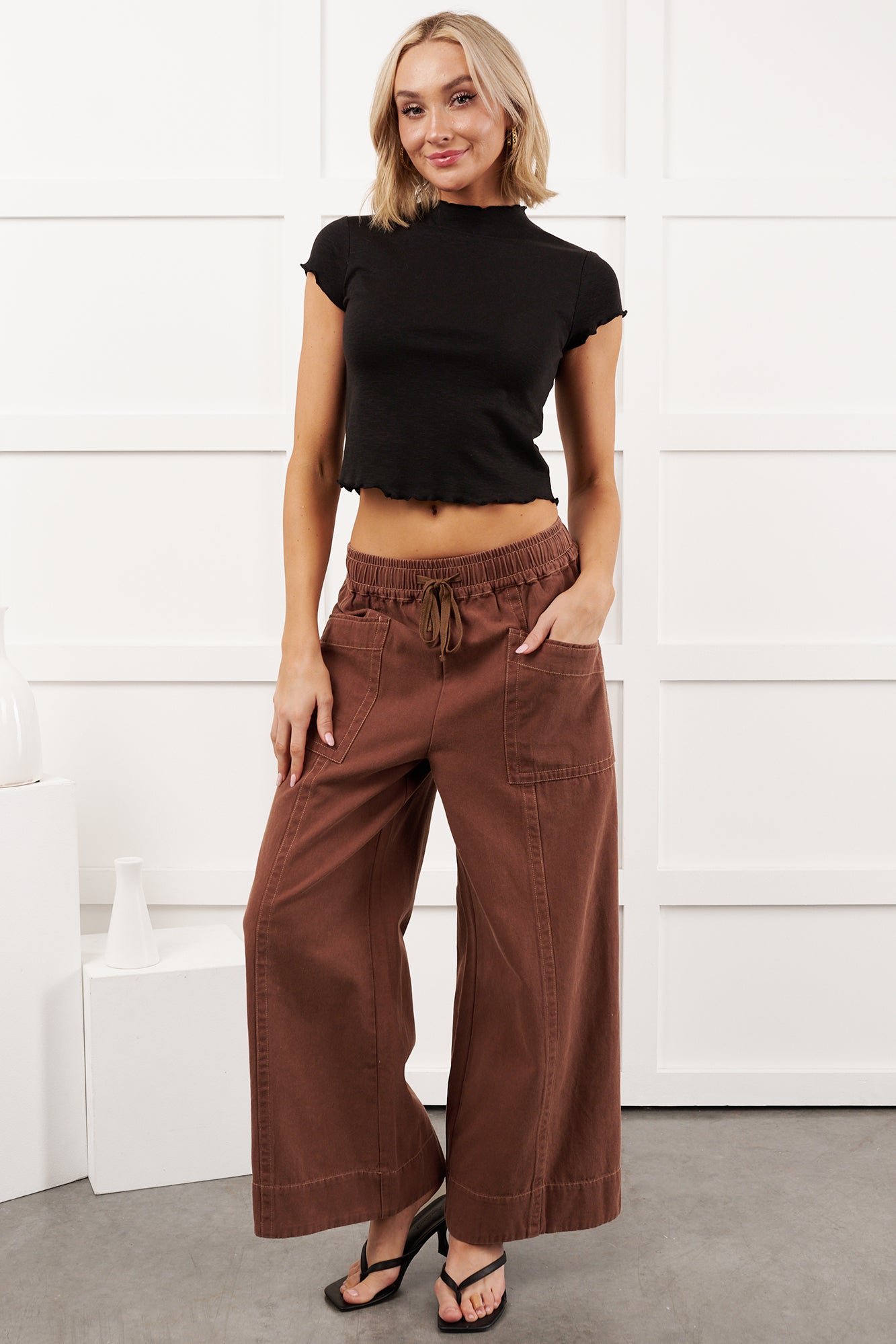 Chill Route Modal Lettuce Edge Crop Top (Black)