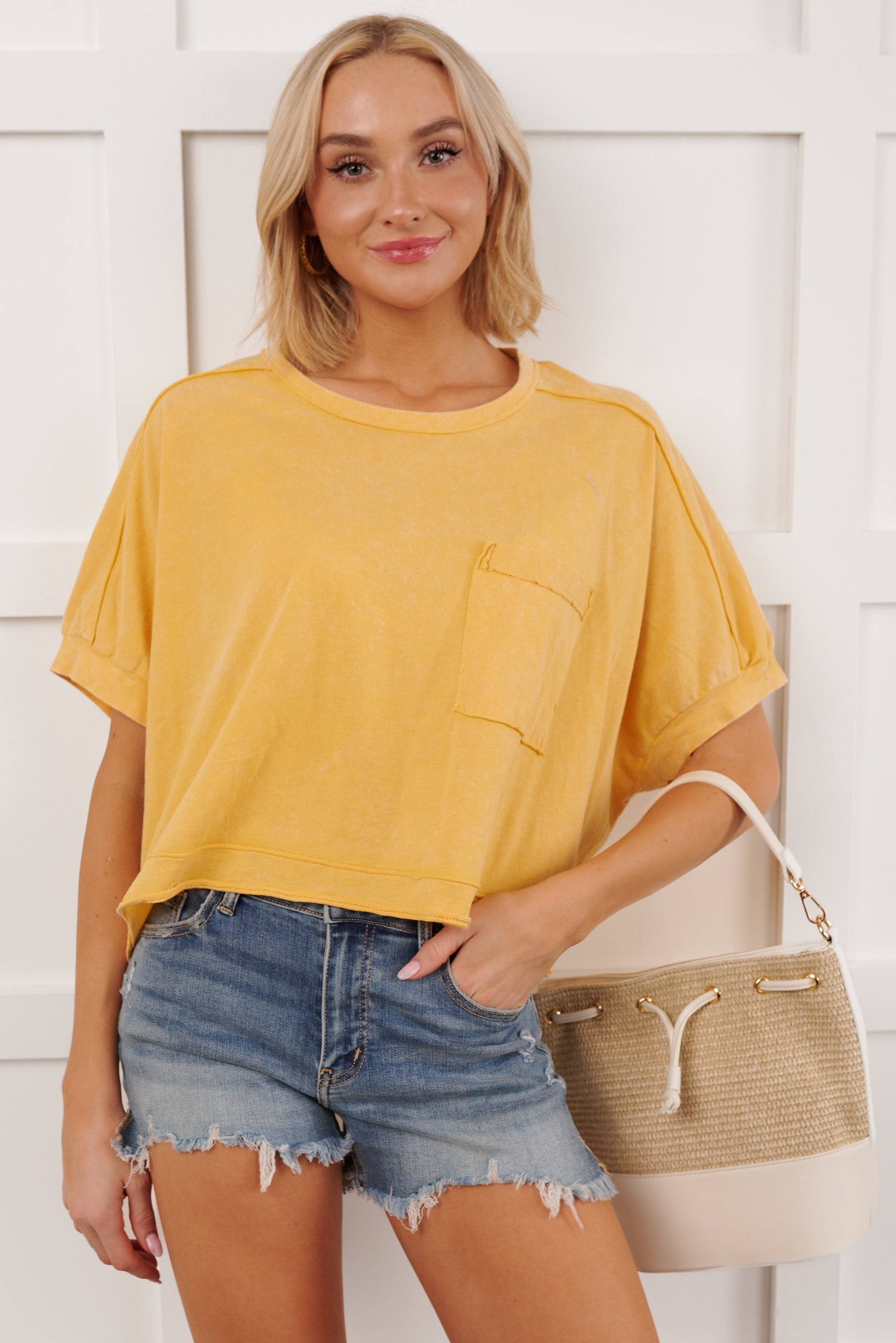 Kendrick Acid Wash Crop Top (Yellow)