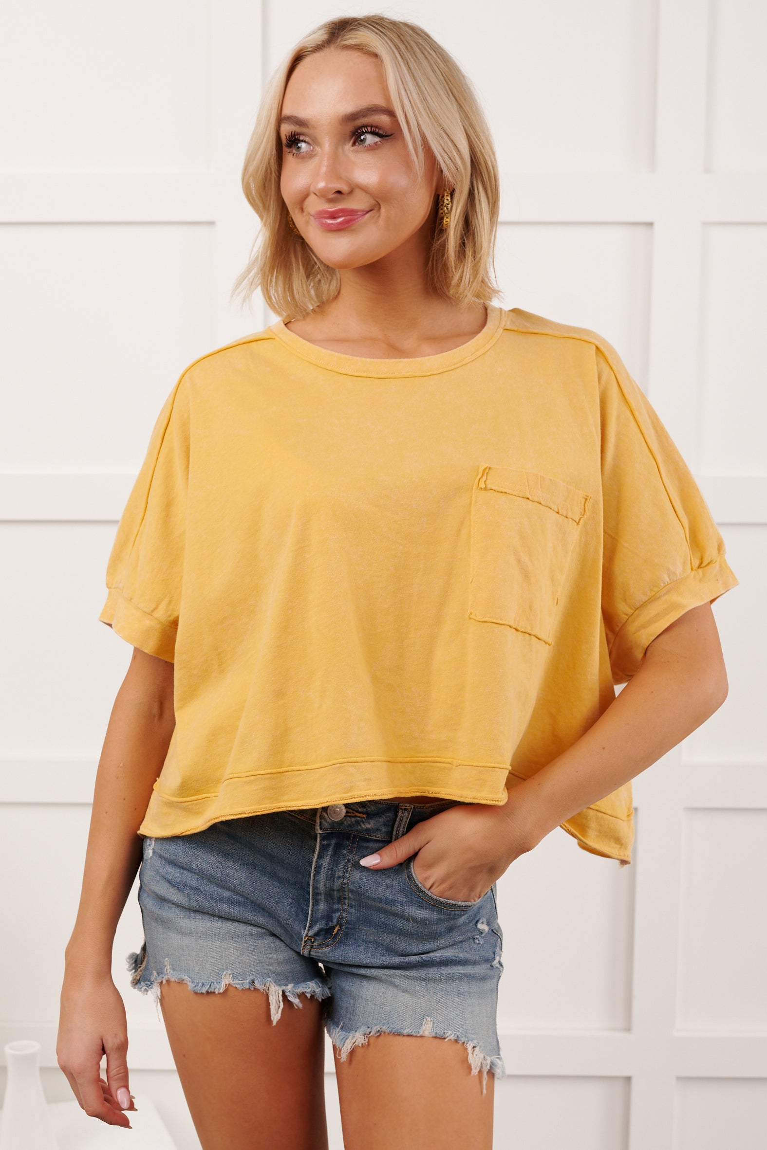 Kendrick Acid Wash Crop Top (Yellow)