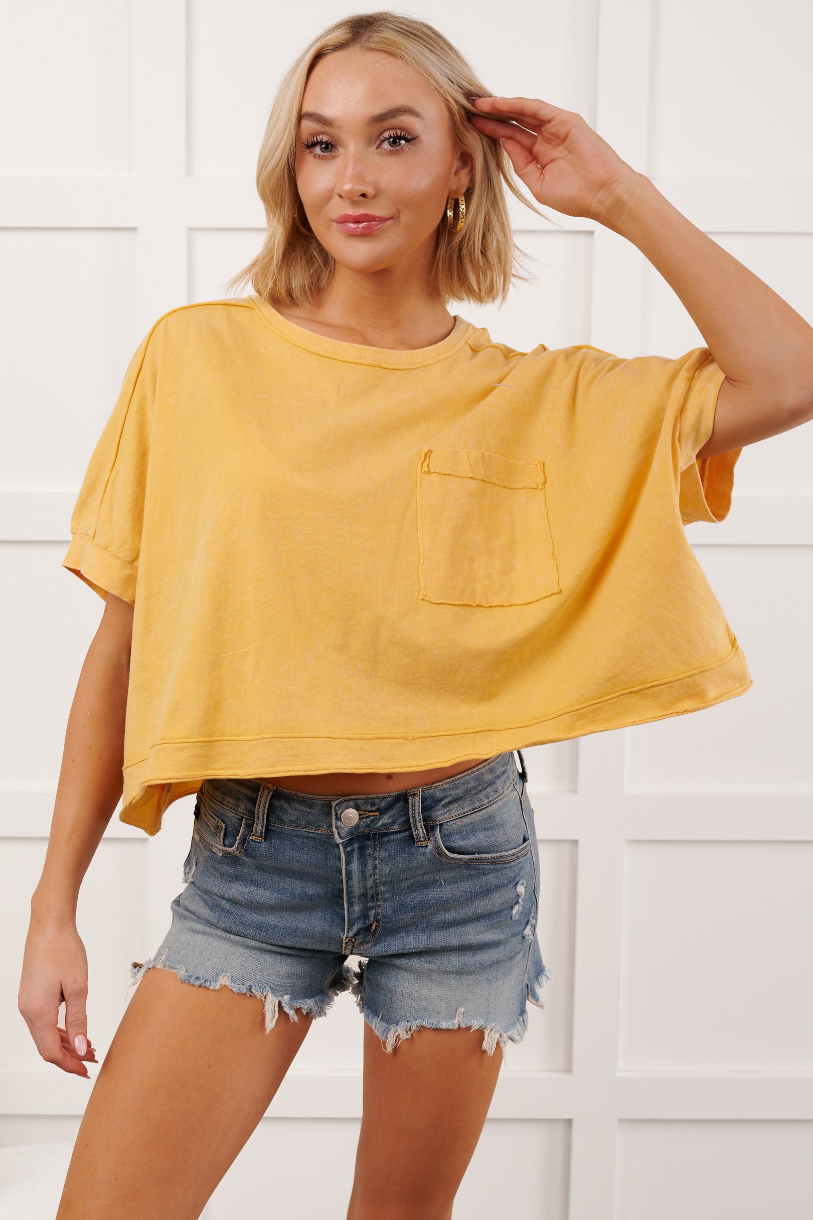 Kendrick Acid Wash Crop Top (Yellow)