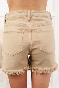 Fresh Take High Rise Distressed Risen Denim Shorts (Sand) - NanaMacs