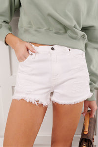 Theodora High Rise Distressed KanCan Shorts (White) - NanaMacs