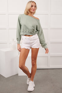 Soft Sunday Off The Shoulder Sweatshirt (Sage)