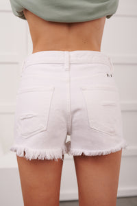 Theodora High Rise Distressed KanCan Shorts (White) - NanaMacs