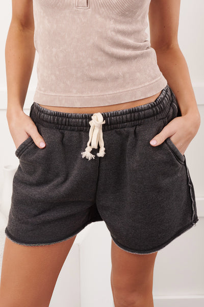 Day Off Vibes Drawstring Waist Shorts (Black) - NanaMacs