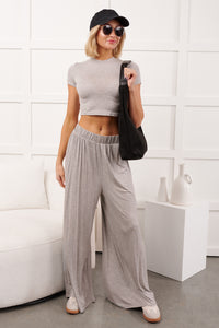 Always True Crop Top Wide Leg Pants Set (Heather Grey)