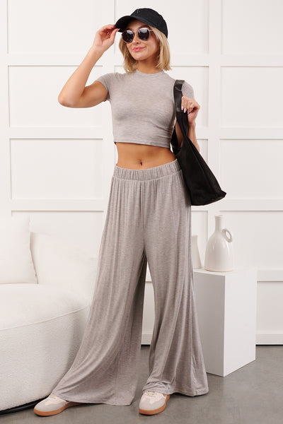 Always True Crop Top Wide Leg Pants Set (Heather Grey)