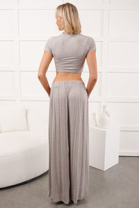 Always True Crop Top Wide Leg Pants Set (Heather Grey)