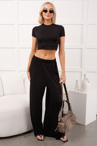 Always True Crop Top Wide Leg Pants Set (Black) - NanaMacs