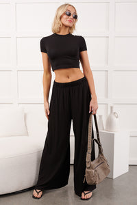 Always True Crop Top Wide Leg Pants Set (Black) - NanaMacs