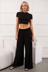 Always True Crop Top Wide Leg Pants Set (Black) - NanaMacs