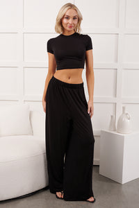 Always True Crop Top Wide Leg Pants Set (Black) - NanaMacs