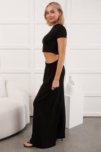 Always True Crop Top Wide Leg Pants Set (Black) - NanaMacs