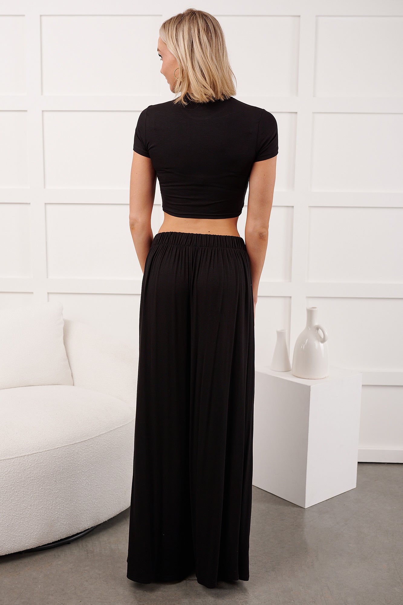 Always True Crop Top Wide Leg Pants Set (Black) - NanaMacs