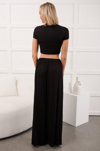 Always True Crop Top Wide Leg Pants Set (Black) - NanaMacs
