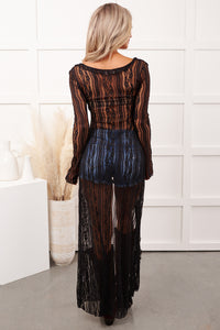 Boho Chic Behavior Lace Duster Cardigan (Black) - NanaMacs