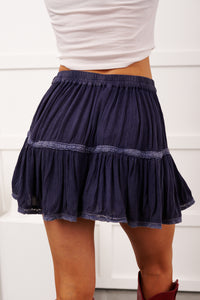All The Feels Lace Detail Mini Skirt (Midnight Blue) - NanaMacs