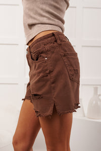 Hogan High Rise Mica Denim Distressed Jean Shorts (Dark Espresso) - NanaMacs