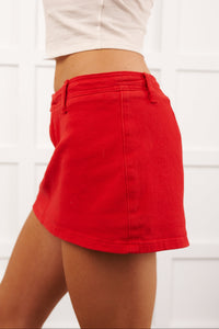 For The Last Time Mid Rise Denim Mini Skort (Red)
