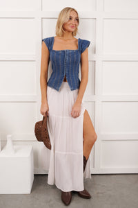 Rouge Tinted Square Neck Corset Style Top (Denim)