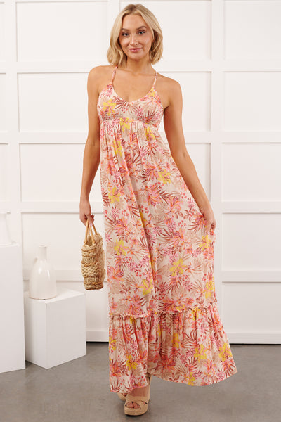 Kissed Soft Sleeveless Floral Maxi Dress (Ivory/Pink) - NanaMacs